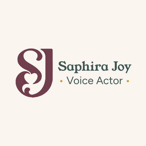 Saphira Joy's signature logo: A capital S and J in the color rosewood, wrapped in a gentle embrace creating a heart in the middle. It says her name right underneath and her title: Voice Actor.